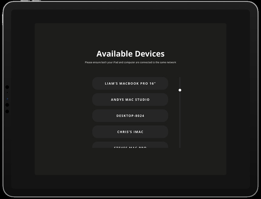 Bildschirm Available Devices in ORIA Remote
