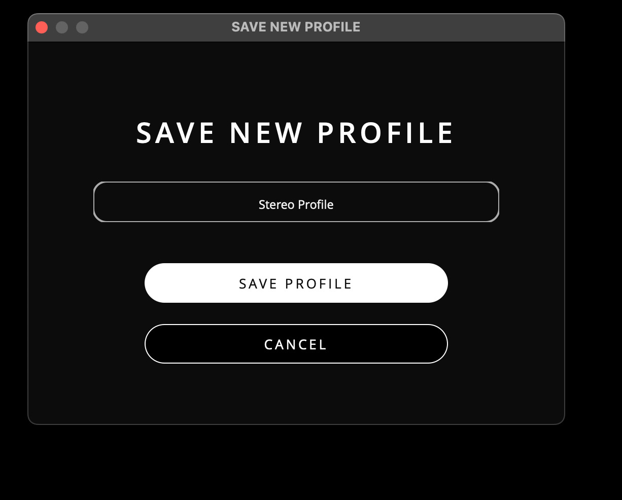 Save New Profile window in ORIA Control