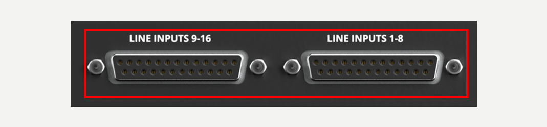 Horizon 16 – Panel posterior y conexiones, Entradas de línea D-sub 1–16
