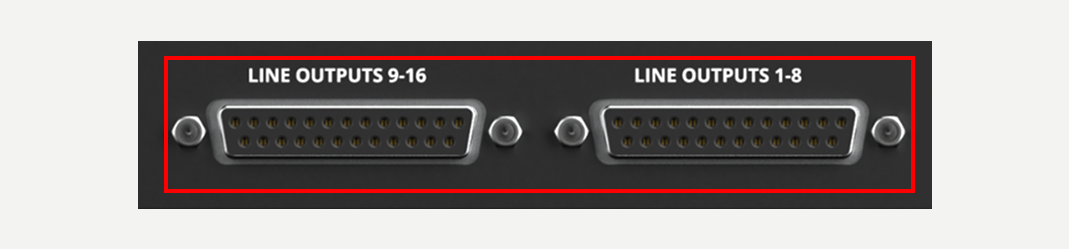 Horizon 16 – Panel posterior y conexiones, Salidas de línea D-sub 1–16