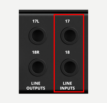 Horizon 16 – Panel posterior y conexiones, Entradas de línea TRS 17–18