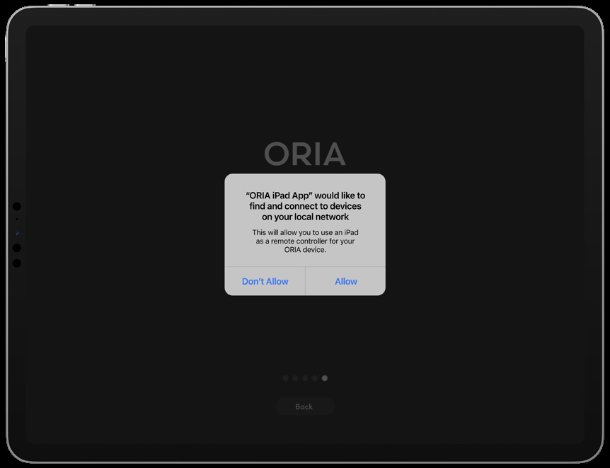 iPad-Berechtigungsanfrage für den Zugriff von ORIA Remote auf das lokale Netzwerk