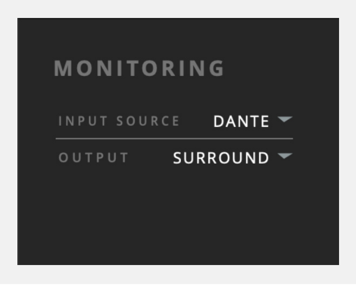 Selecting Dante as ORIA's monitoring input source