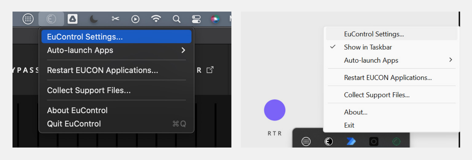 Opening the EuControl Settings panel