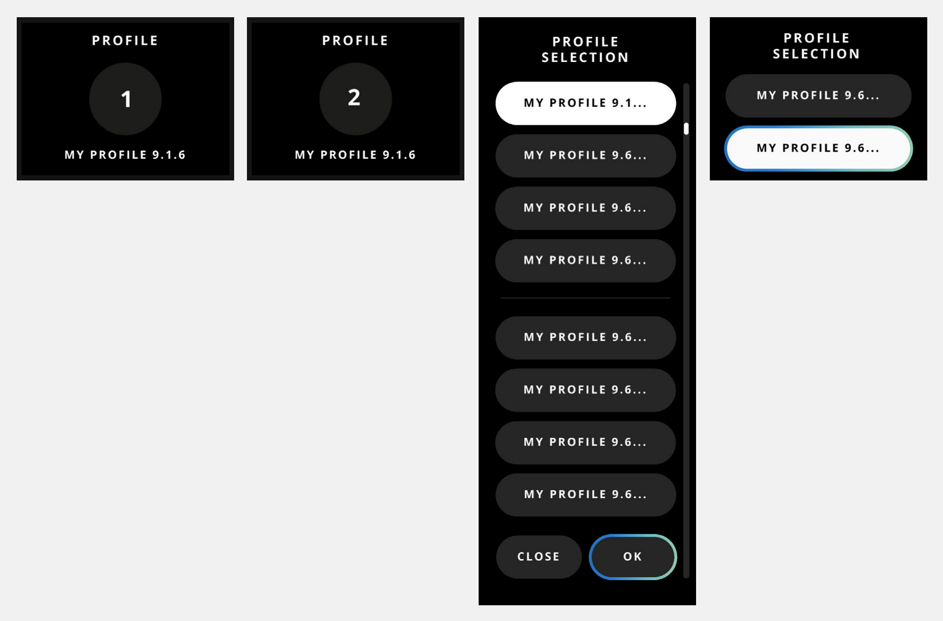 Selecting favourite and stored Profiles from ORIA’s front panel