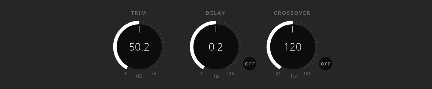 Trim, Delay and crossover controls in ORIA Control