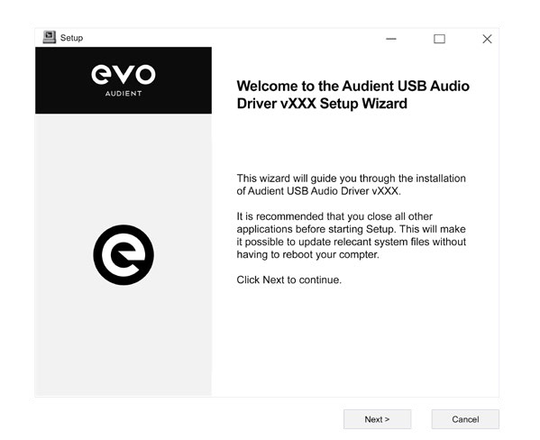 Audient USB Audio Driver setup wizard on Windows