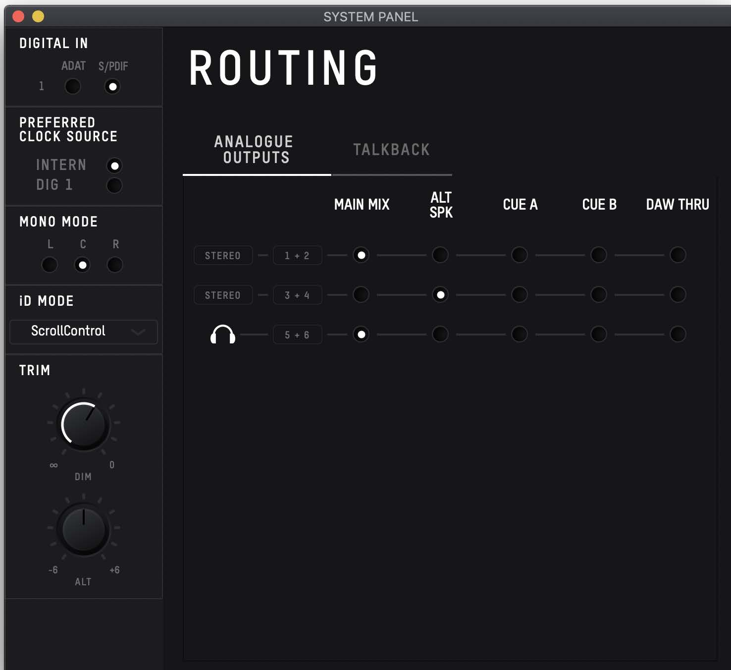 iD Mixer output-routing matrix
