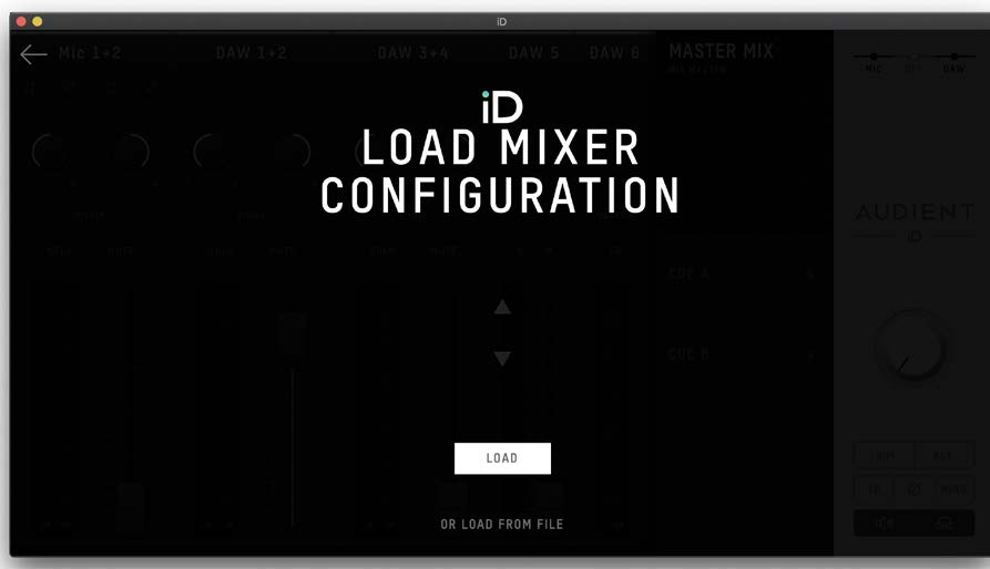 Écran de chargement d’une configuration iD Mixer