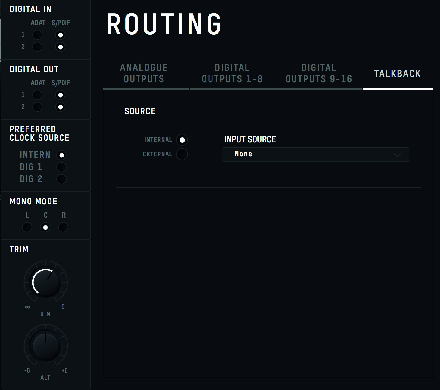 Selección de dispositivo Talkback externo de iD44 MKII