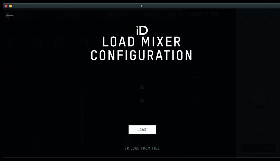 Load Mixer Configuration window in the iD application