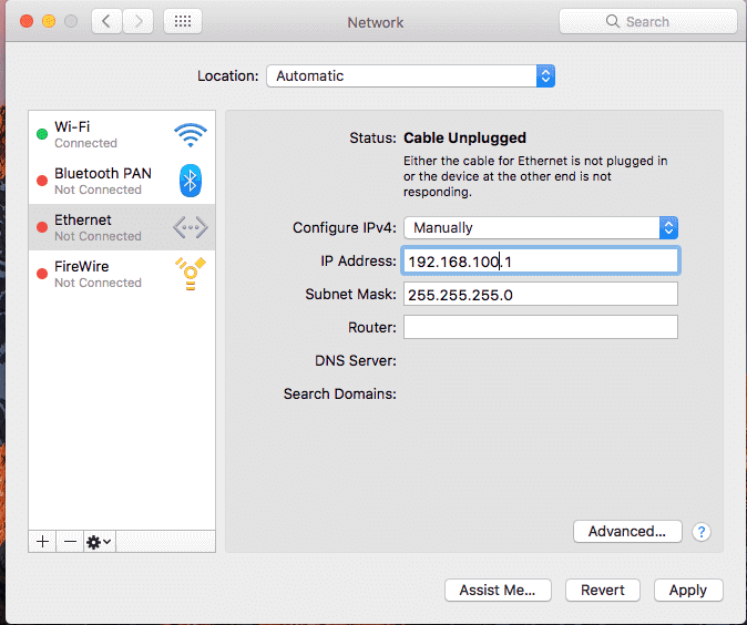 Legacy macOS manual IPv4 settings shown in the DLC manual