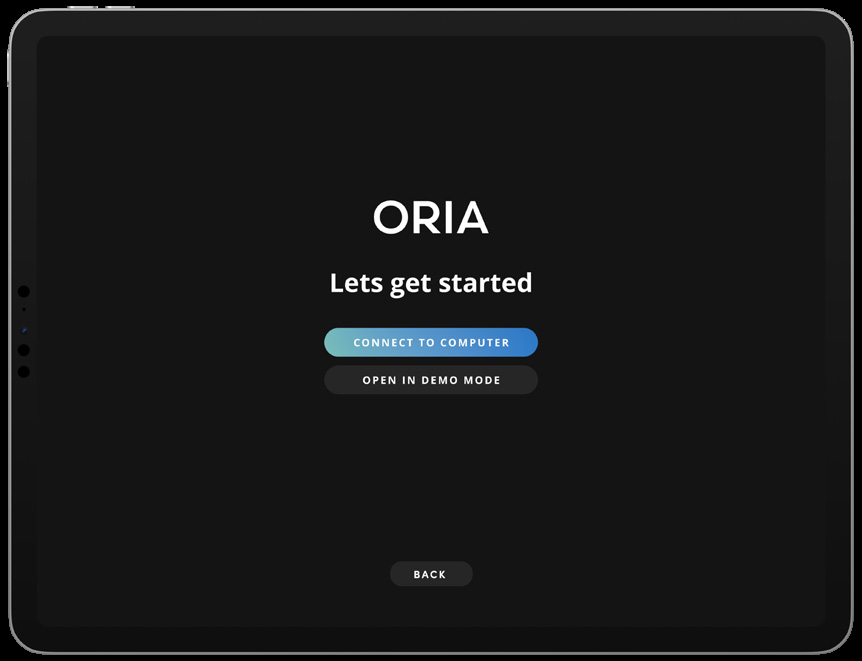 Einführungsbildschirm von ORIA Remote