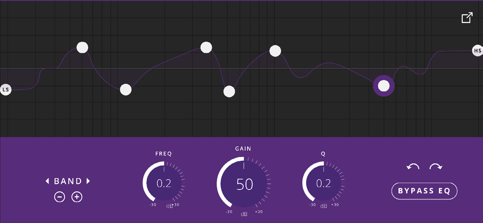 ORIA Control speaker EQ graph and EQ band controls