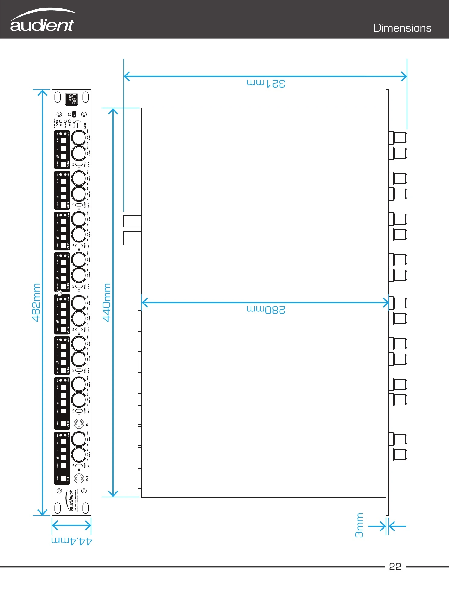 ASP880 सोर्स manual का dimension drawing