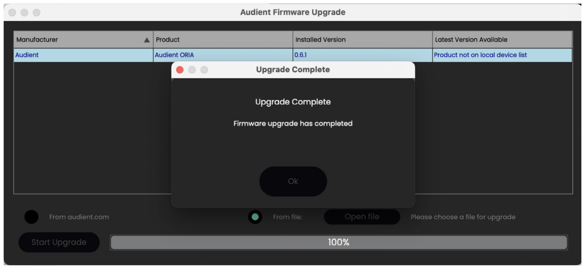 ORIA firmware update पूरा हुआ