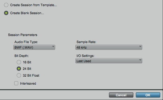 Legacy Pro Tools session सेटअप उदाहरण