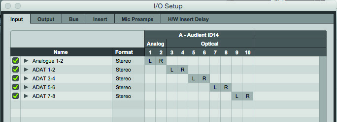 iD44 के लिए Pro Tools I/O सेटअप उदाहरण