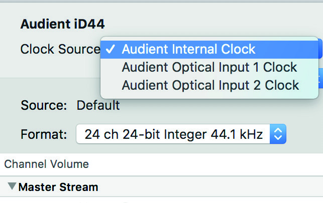 iD44 के लिए legacy Audio MIDI Setup sample-rate उदाहरण