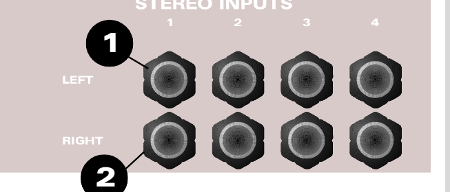 left और right TRS कनेक्टर्स वाले ASP8024 four stereo इनपुट pairs