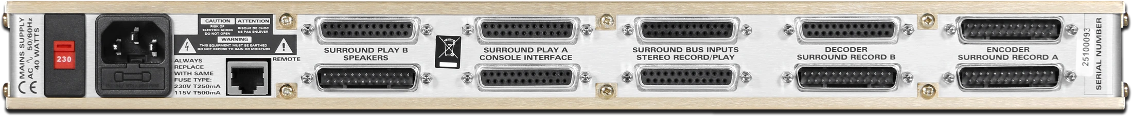 ASP510 Surround Processor ラックユニットのリアパネル
