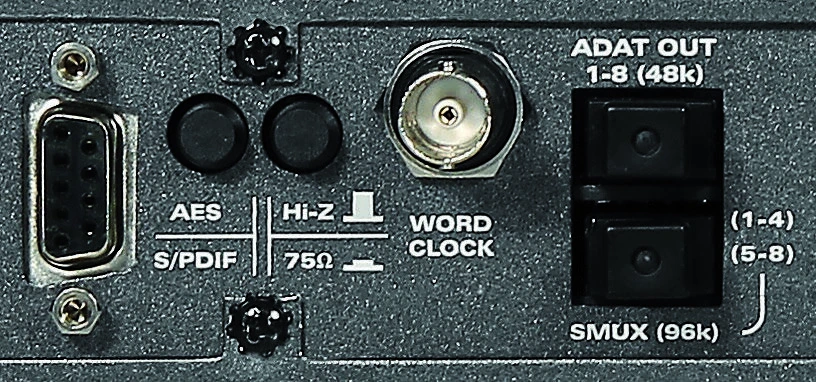 ASP880 AES S/PDIF、Word Clock、ADAT 出力接続