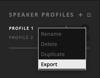 ORIA Control の Profile メニューにある Export
