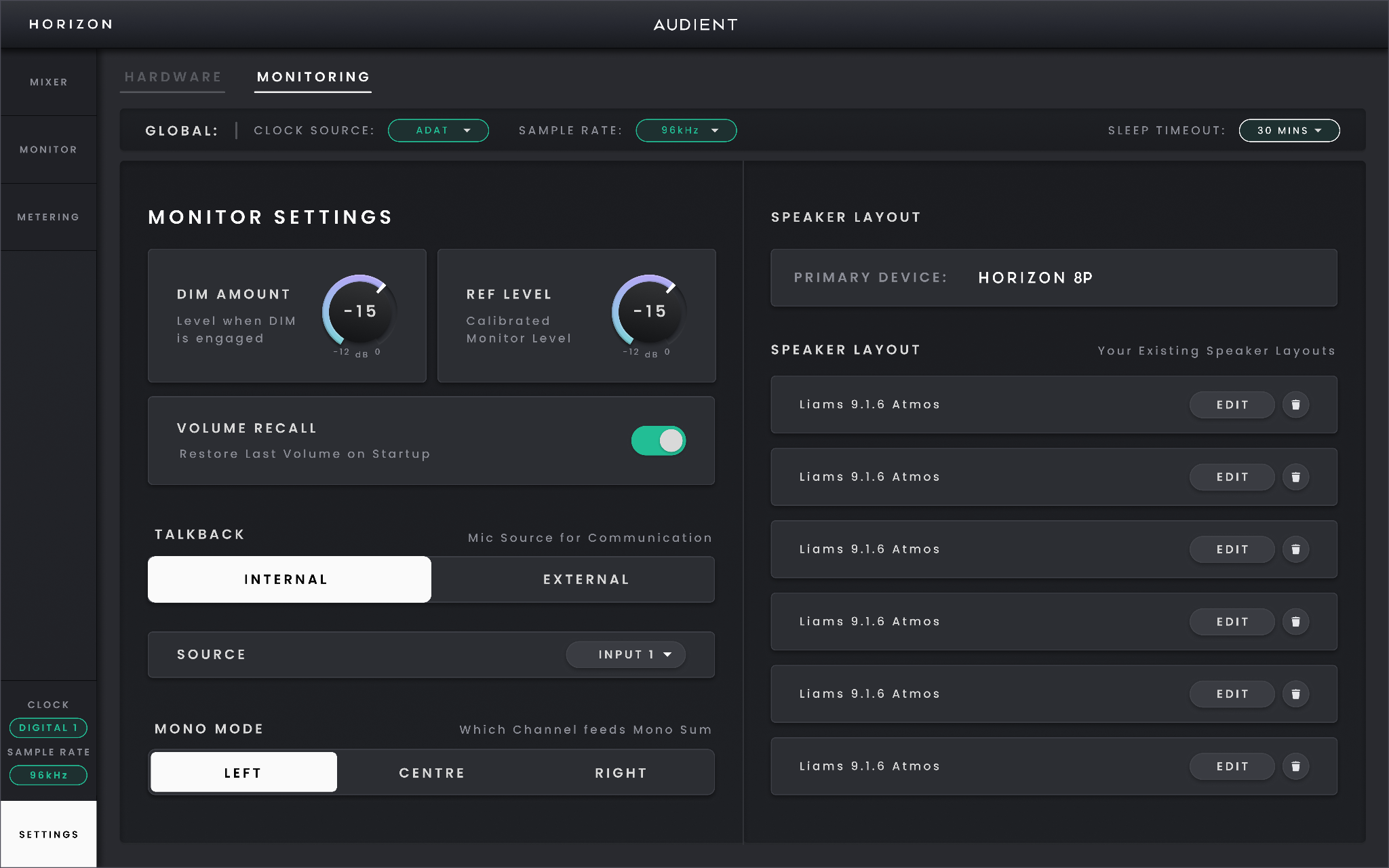 Horizon 8P Hardware Settings & Multiple Devices, Monitor Settings