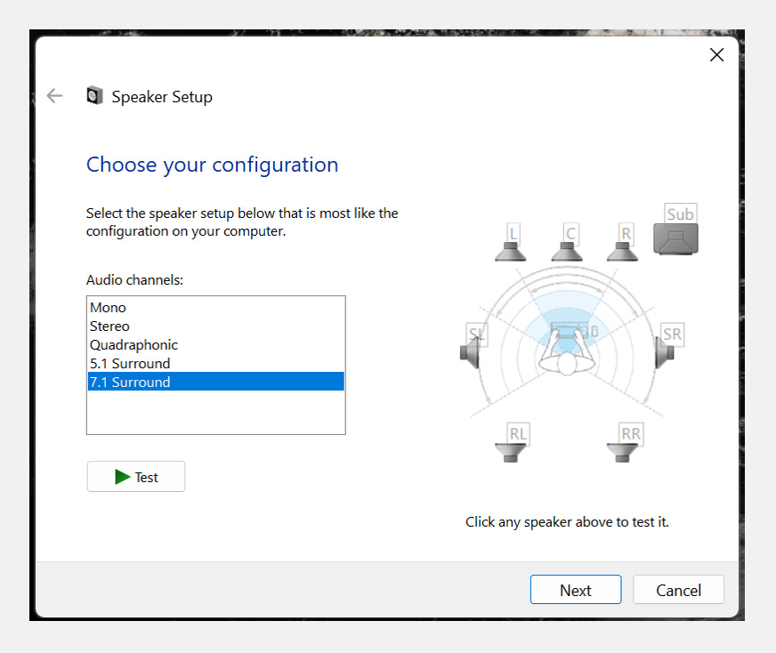 Selecting a Windows speaker configuration for ORIA