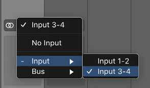 DAW input selection showing iD4 loopback inputs