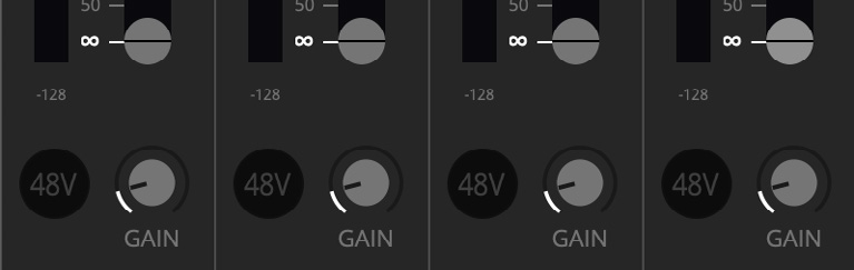 EVO Mixer の マイクプリアンプゲイン / ファンタム電源コントロール