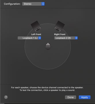Loopback 1 / Loopback 2 を選択した macOS スピーカー割り当て画面