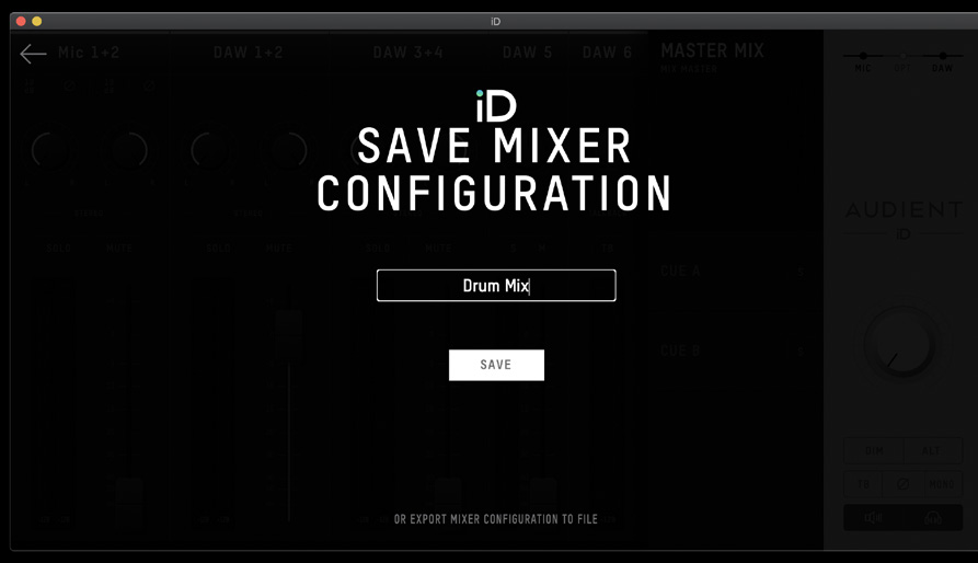 Save Mixer Configuration window