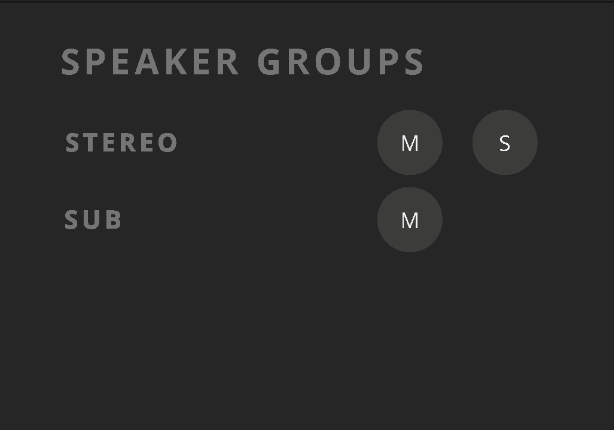ORIA Control の Stereo と Sub Speaker Group コントロール