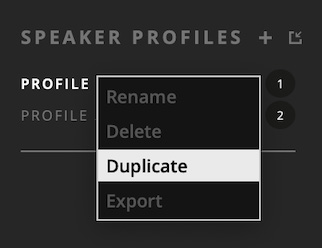 ORIA Control Profile 메뉴의 Duplicate 옵션