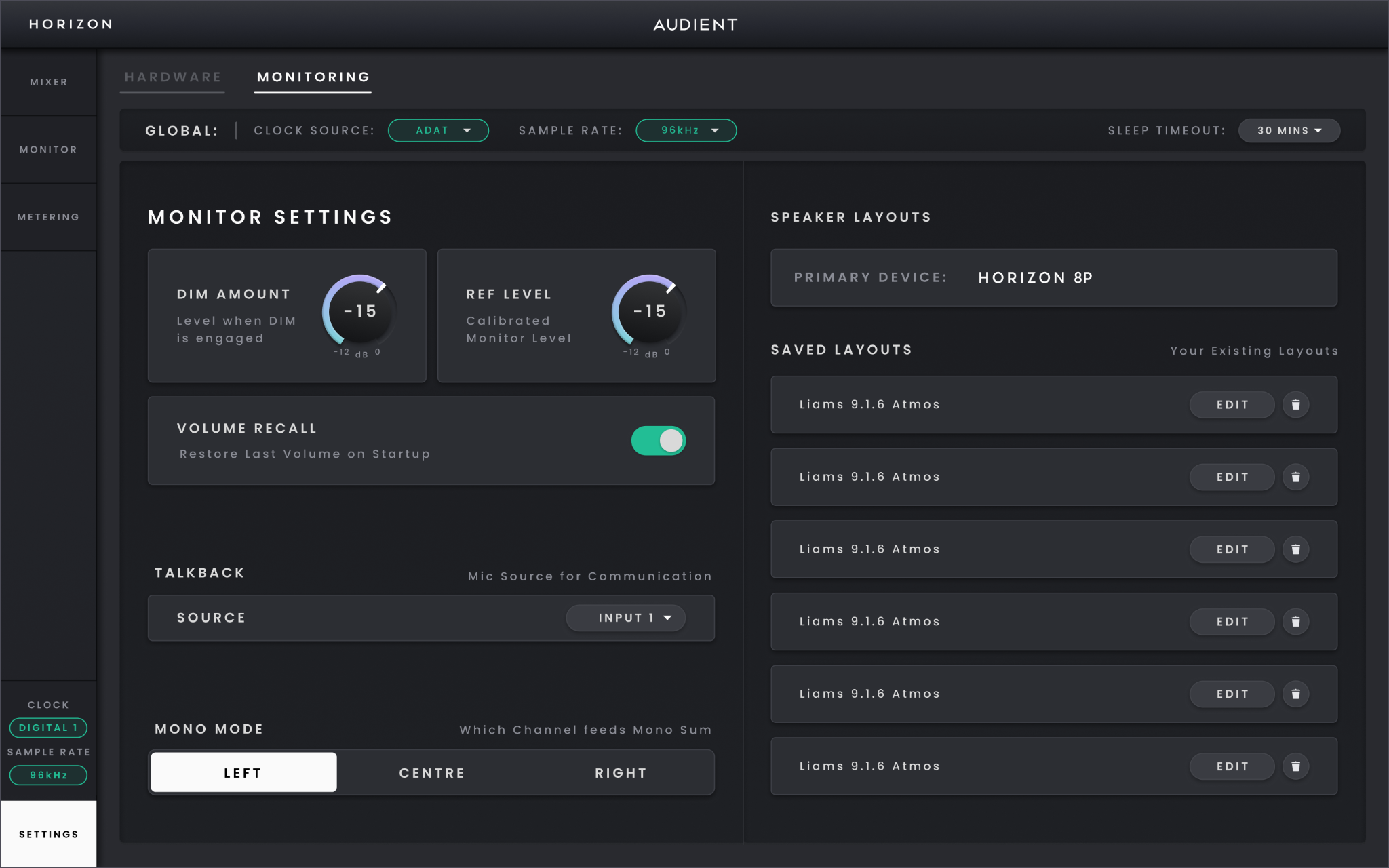 Horizon 8P Hardware Settings 및 여러 장치