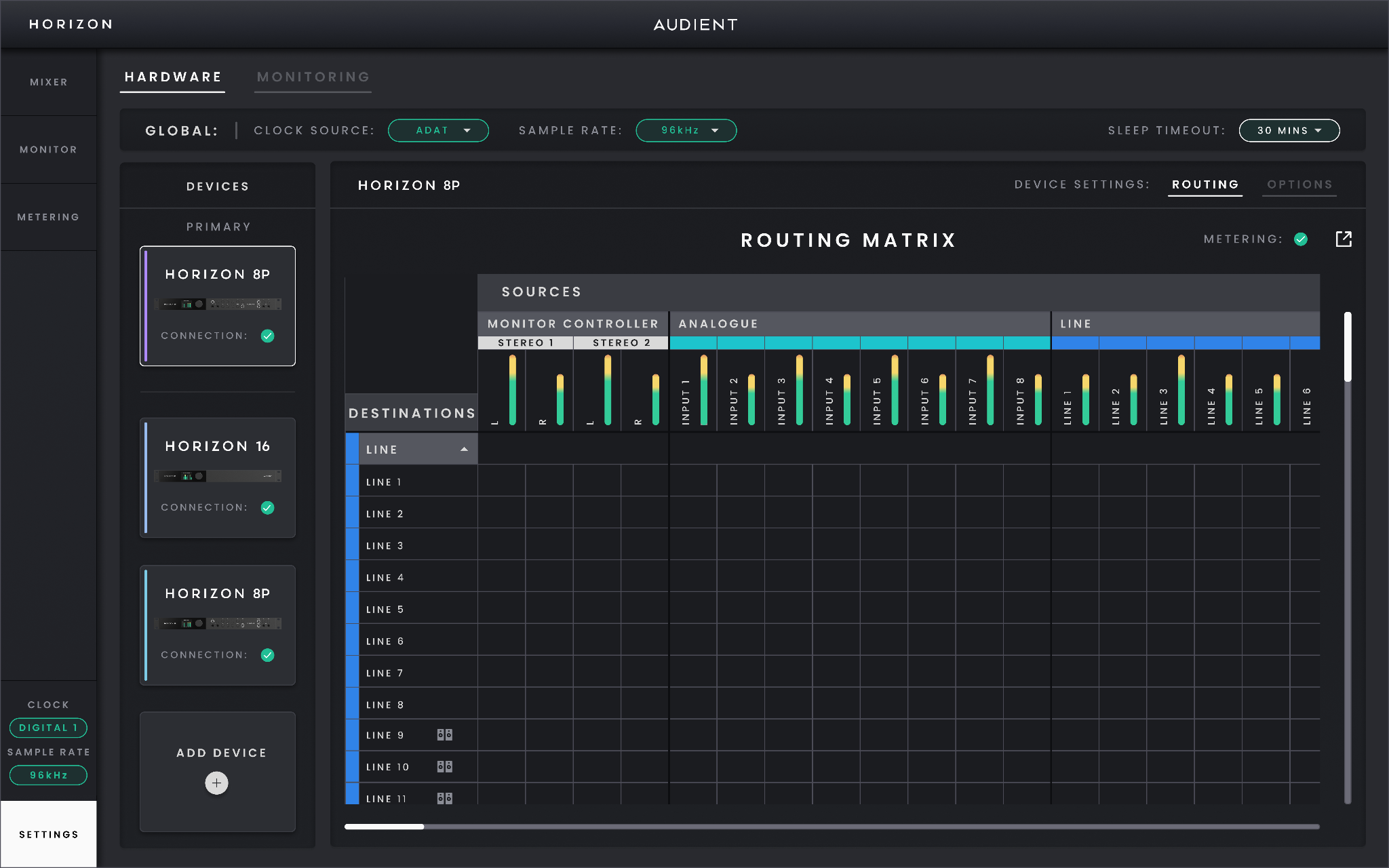 Horizon 8P Routing Matrix, 매트릭스 읽기