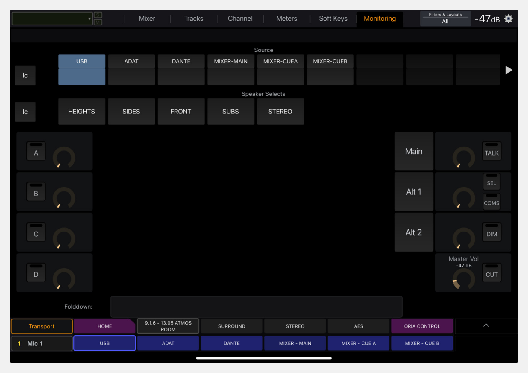 EUCON Monitoring 화면의 ORIA 컨트롤