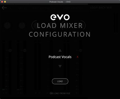 EVO Load Mixer Configuration 창