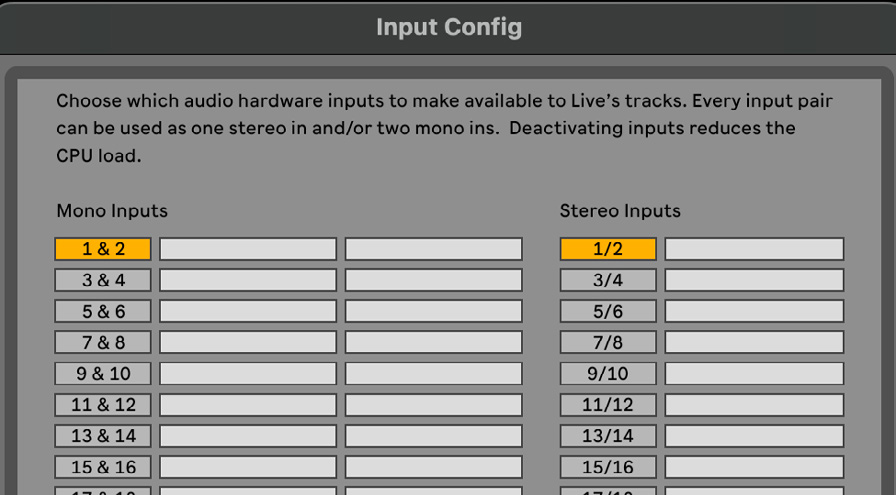 Ableton Live 입력 구성 예시