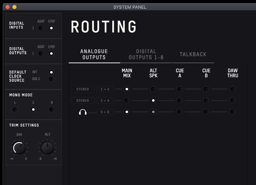 Routing Matrix 화면