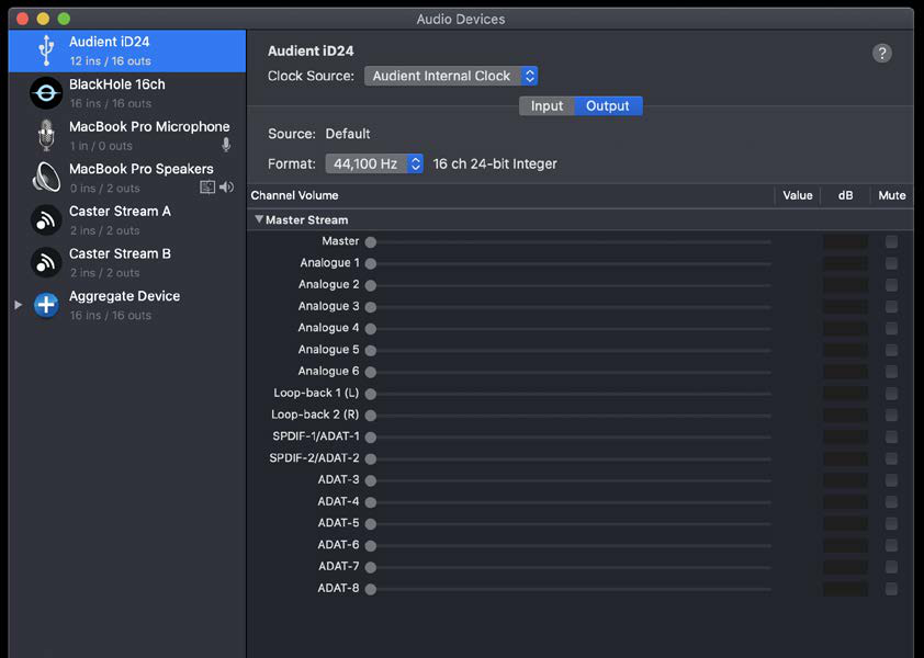 Audio MIDI Setup 中的 iD24