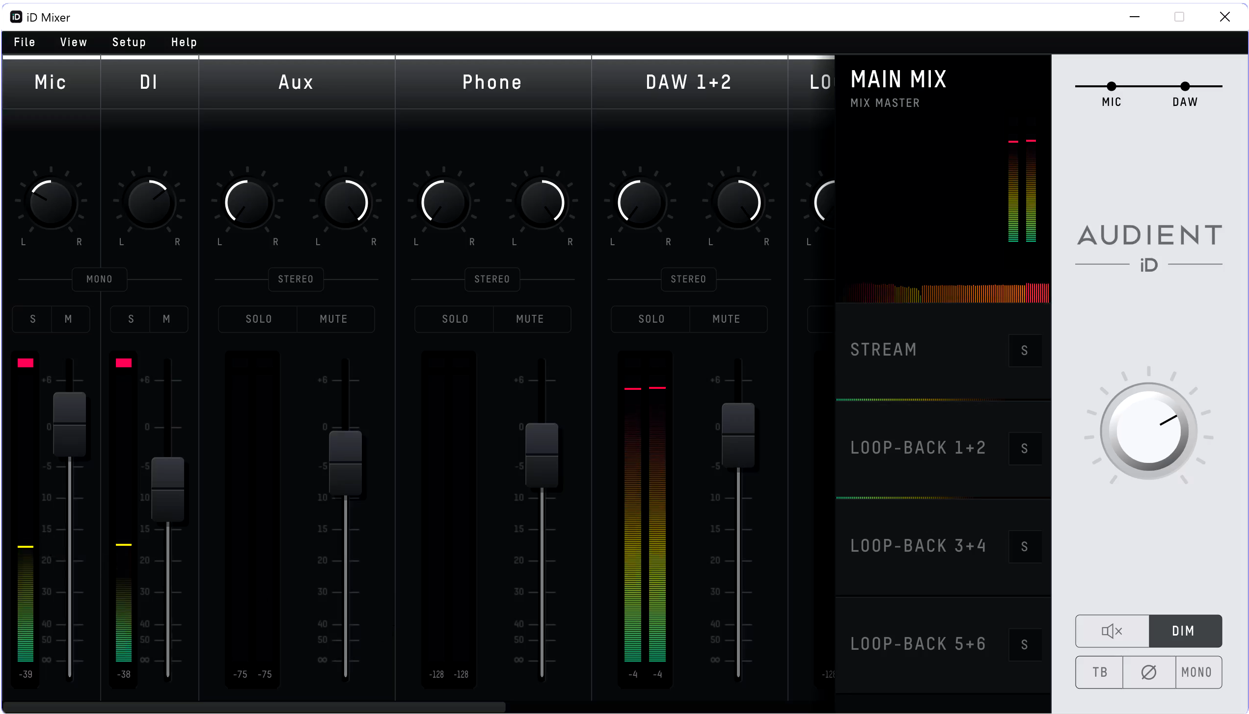 iD4 Stream OTG iD Mixer 软件窗口