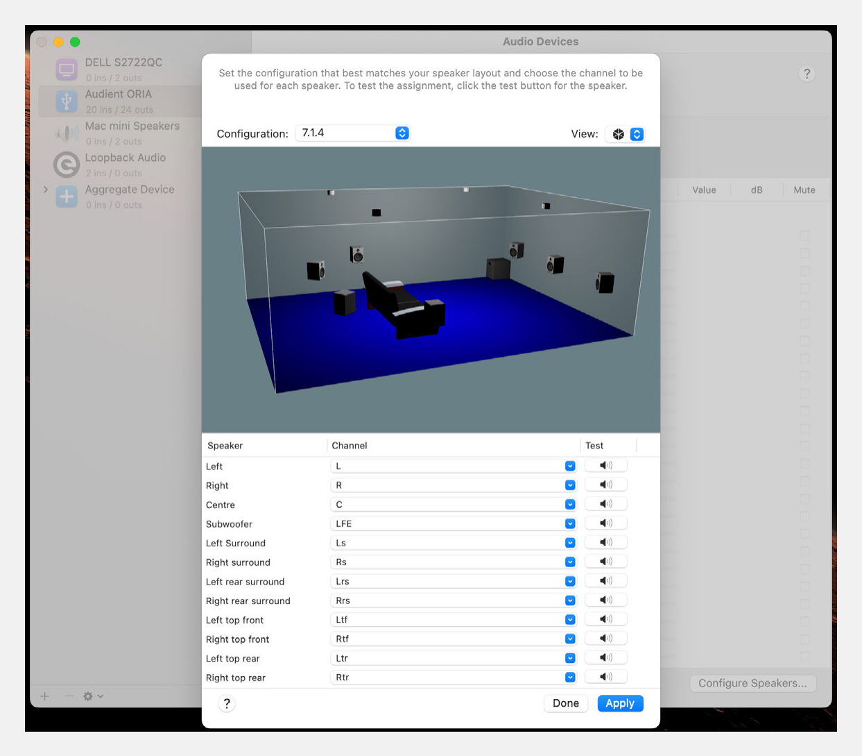 在 macOS Audio MIDI Setup 中检查扬声器输出分配