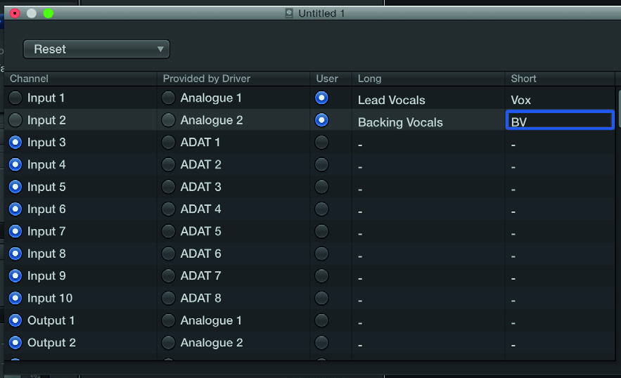 旧版 Logic Pro I/O Labels 示例