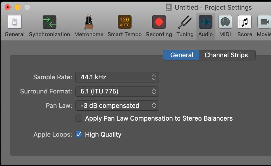 Logic Pro 项目音频设置示例