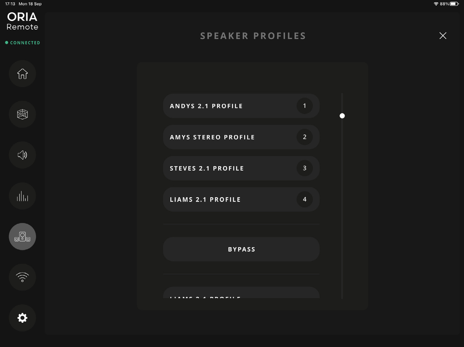 ORIA Remote Profile Selection 页面